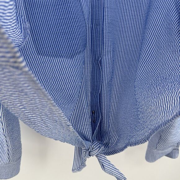 H&M Blue & White Pinstripe Button Front Tie Top Size US 12 - Picture 10 of 10